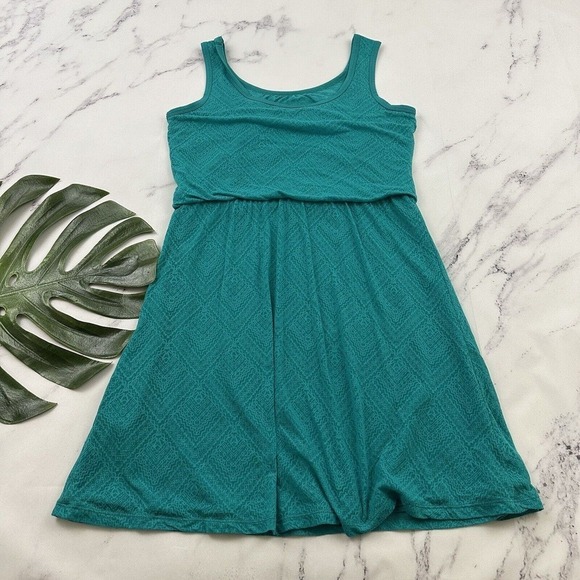 Prana Blouson Sundress Size S Teal Green Burnout Overlay Geometric Sleeveless - Picture 7 of 10